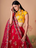 Prodigious Hot Pink Mirror Work Net Wedding Wear Lehenga Choli - Zeel Clothing