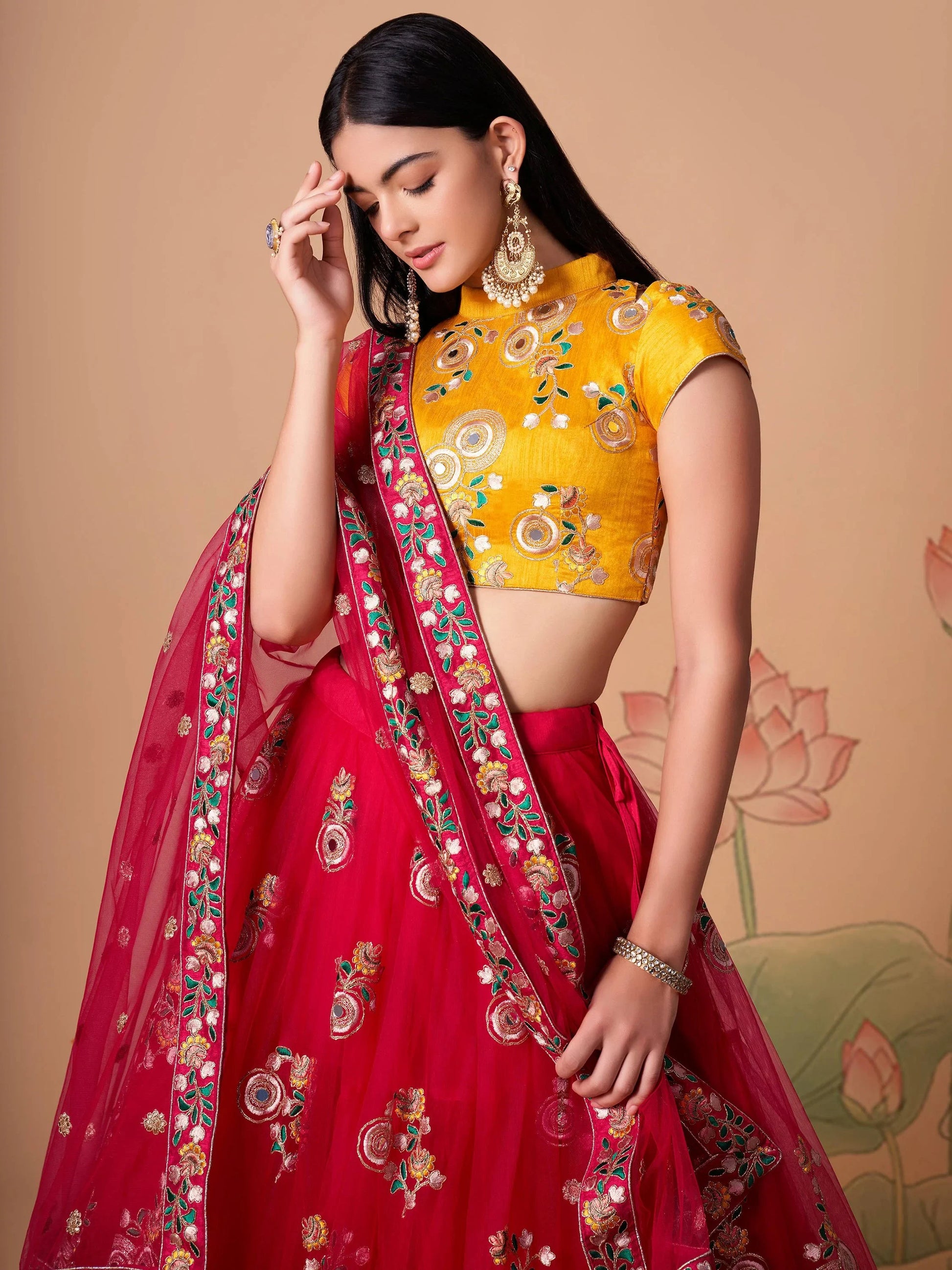 Prodigious Hot Pink Mirror Work Net Wedding Wear Lehenga Choli - Zeel Clothing