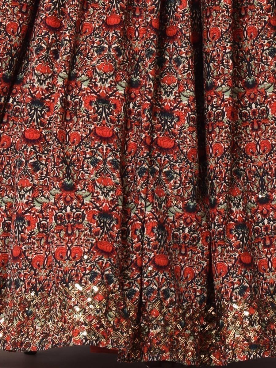 Red floral print skirt with sequin hem, women's fashion