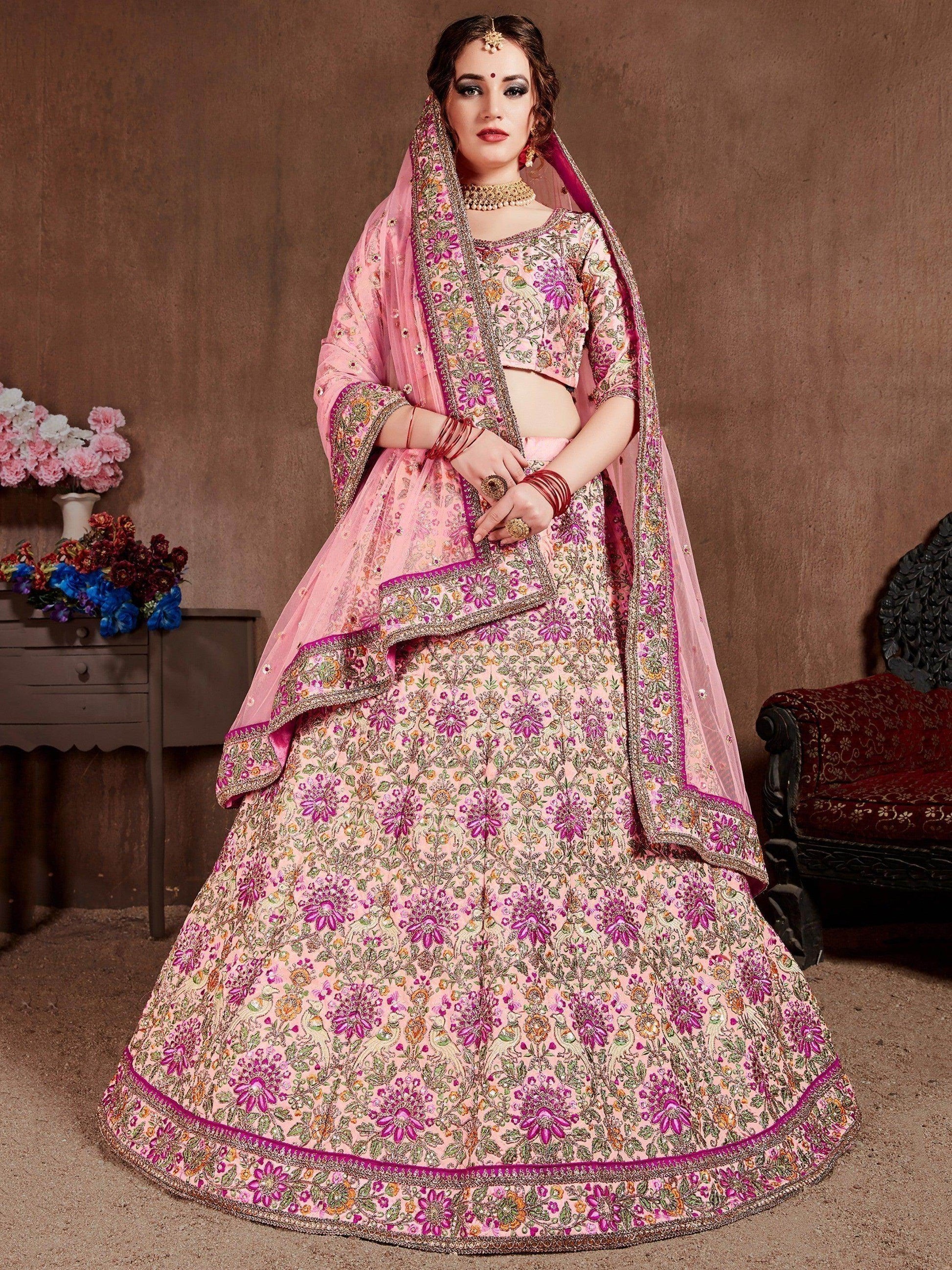 Prominent peach Colored Bridal wear Embroidered Lehenga Choli - Zeel Clothing