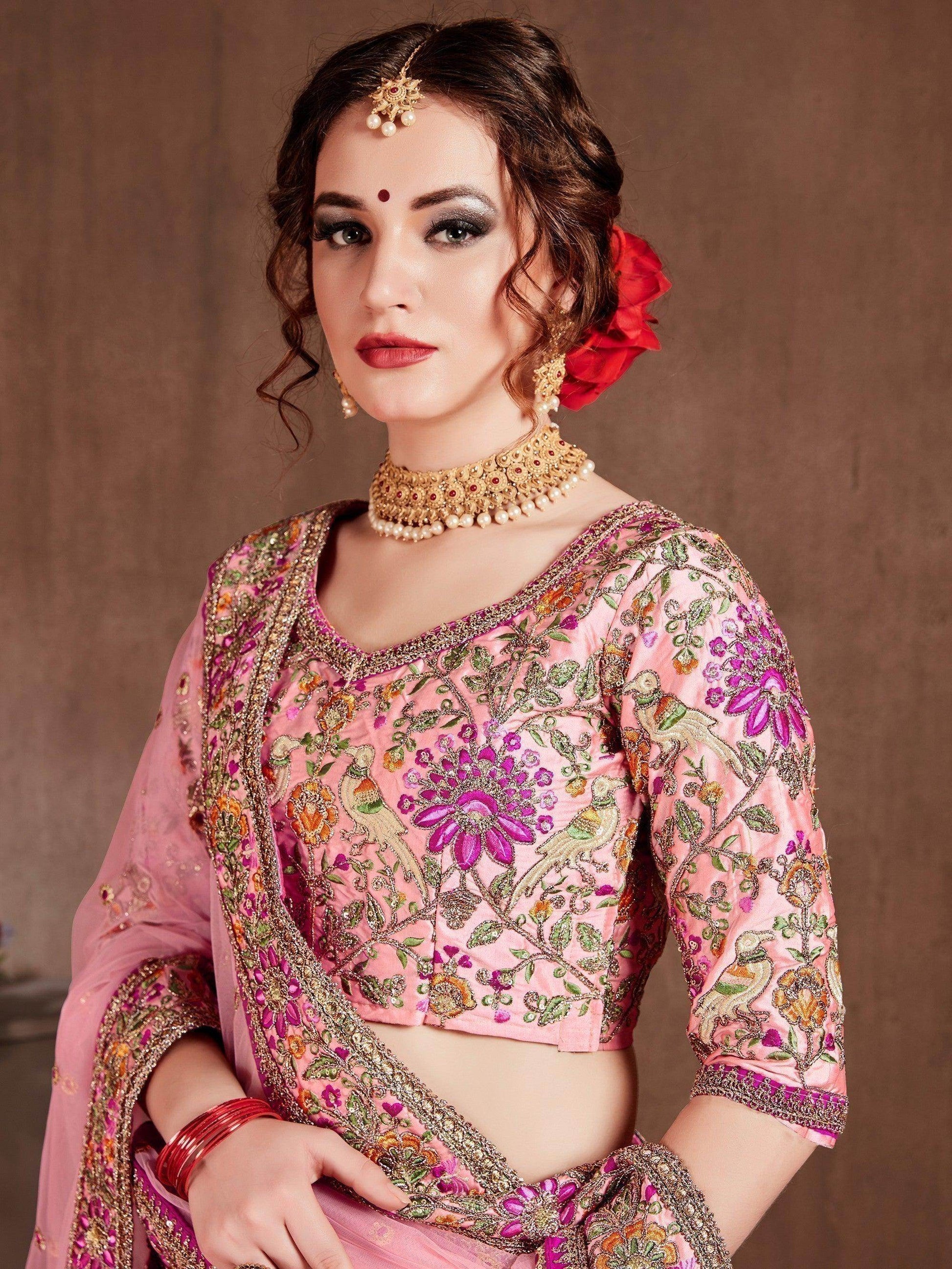 Prominent peach Colored Bridal wear Embroidered Lehenga Choli - Zeel Clothing