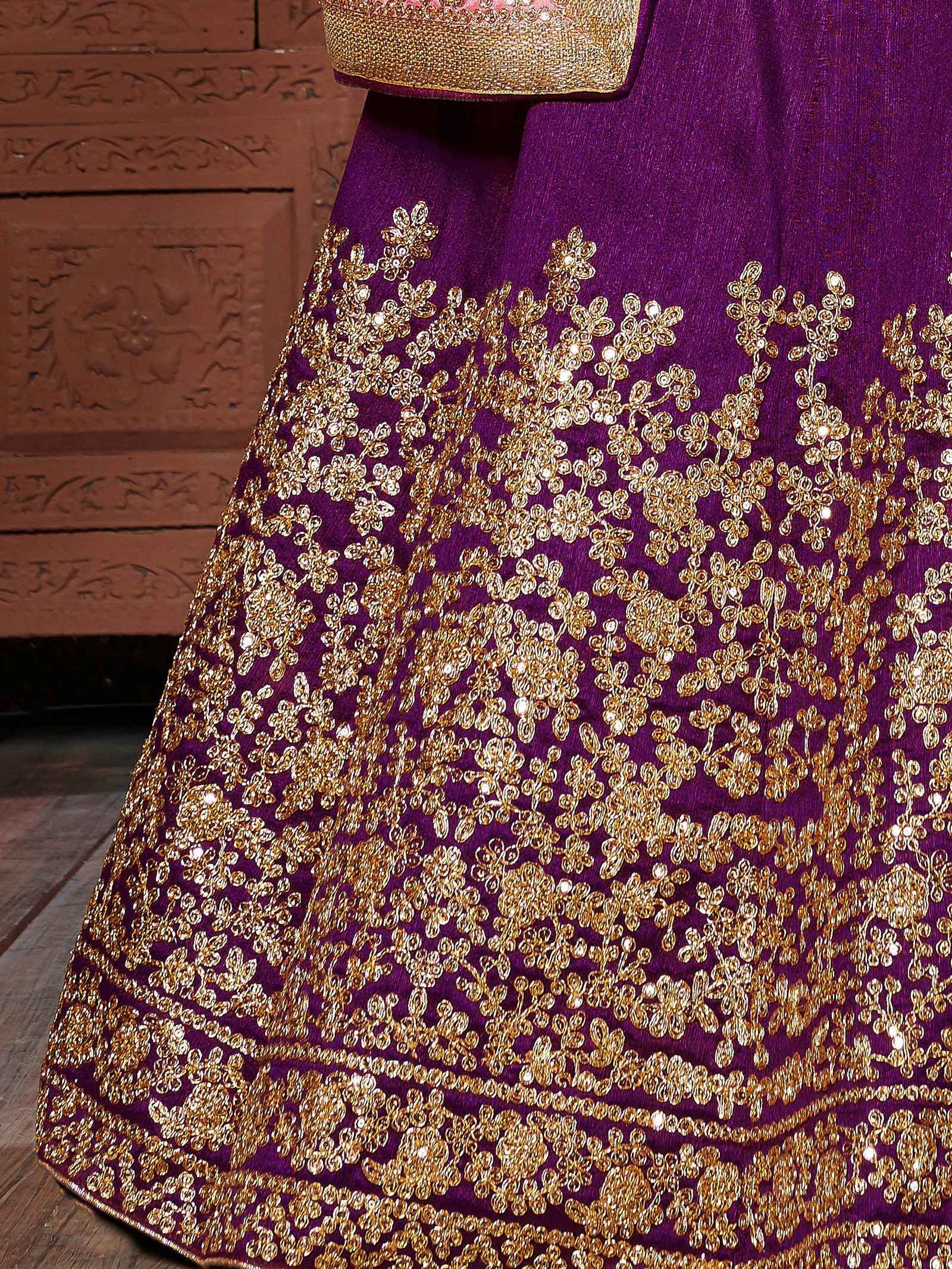 Purple Sequins Embroidered Silk Wedding Wear Lehenga Choli - Zeel Clothing