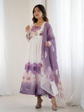 Rich Mauve Floral Printed Organza Event Wear Anarkali Suit With Dupatta