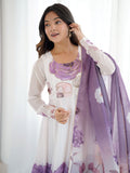 Rich Mauve Floral Printed Organza Event Wear Anarkali Suit With Dupatta