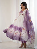 Rich Mauve Floral Printed Organza Event Wear Anarkali Suit With Dupatta