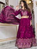 Regal Purple Thread Work Silk Festive Wear Lehenga Choli With Dupatta