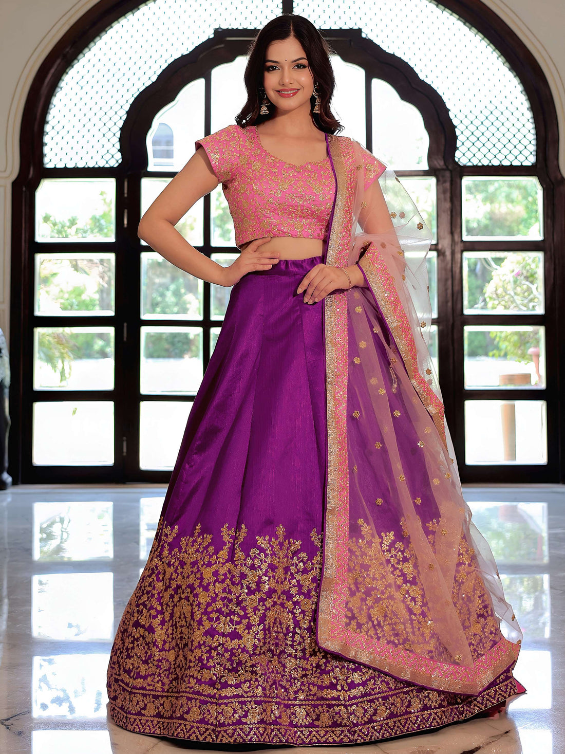 Fascinate Purple Zari Embroidery Mulberry Silk Lehenga Choli With Dupatta