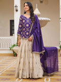 Attractive Beige Sequins Tissue Wedding Wear Lehenga With Long Choli