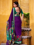 Regal Purple Kalamkari Print Chanderi Silk Festive Wear Saree With Blouse