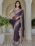 Terrific Purple Embroidered Border Organza Wedding Wear Saree With Blouse