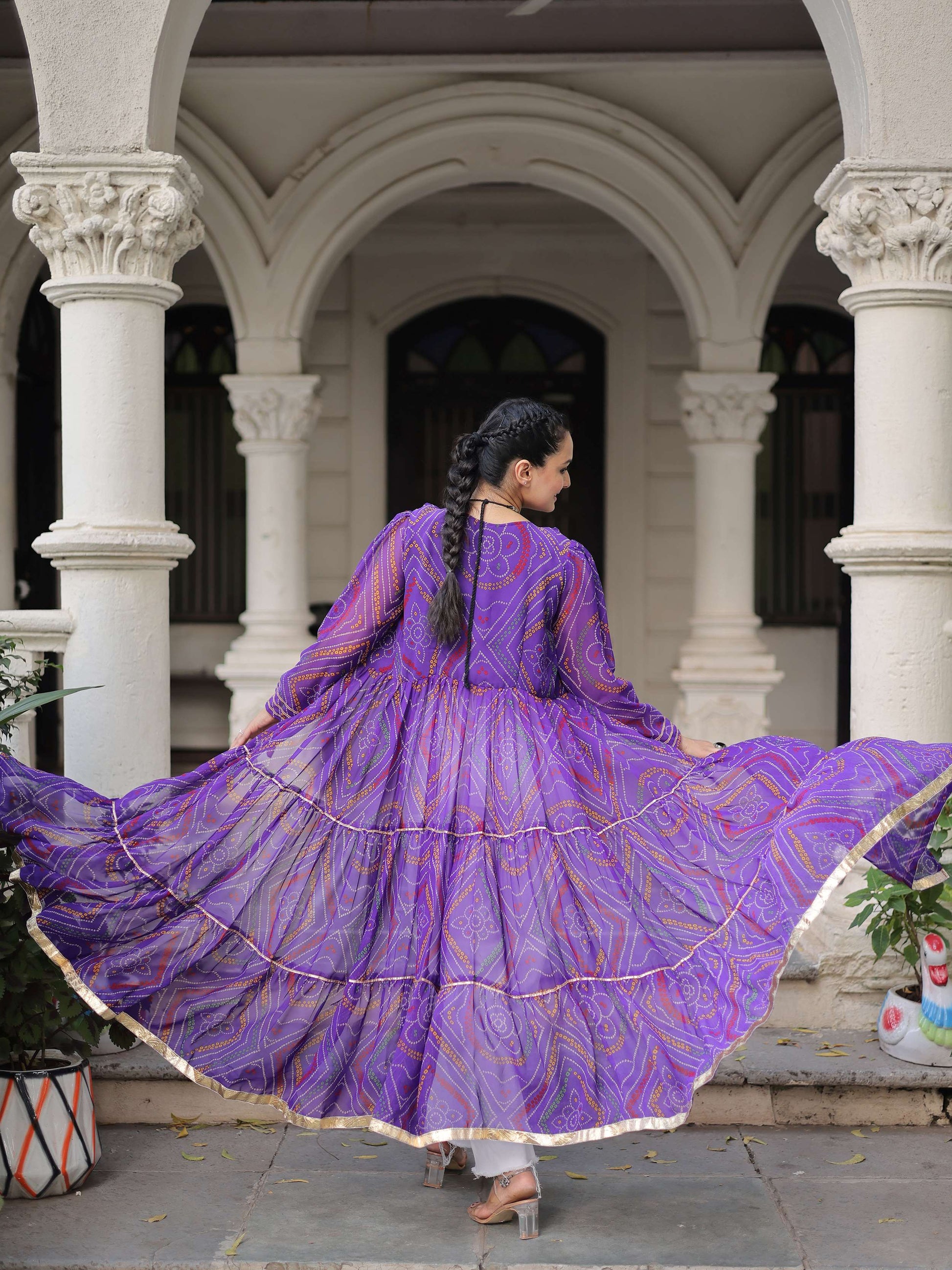 Lovable Purple Kutchi Patch Work Georgette Multi Layer Shrug