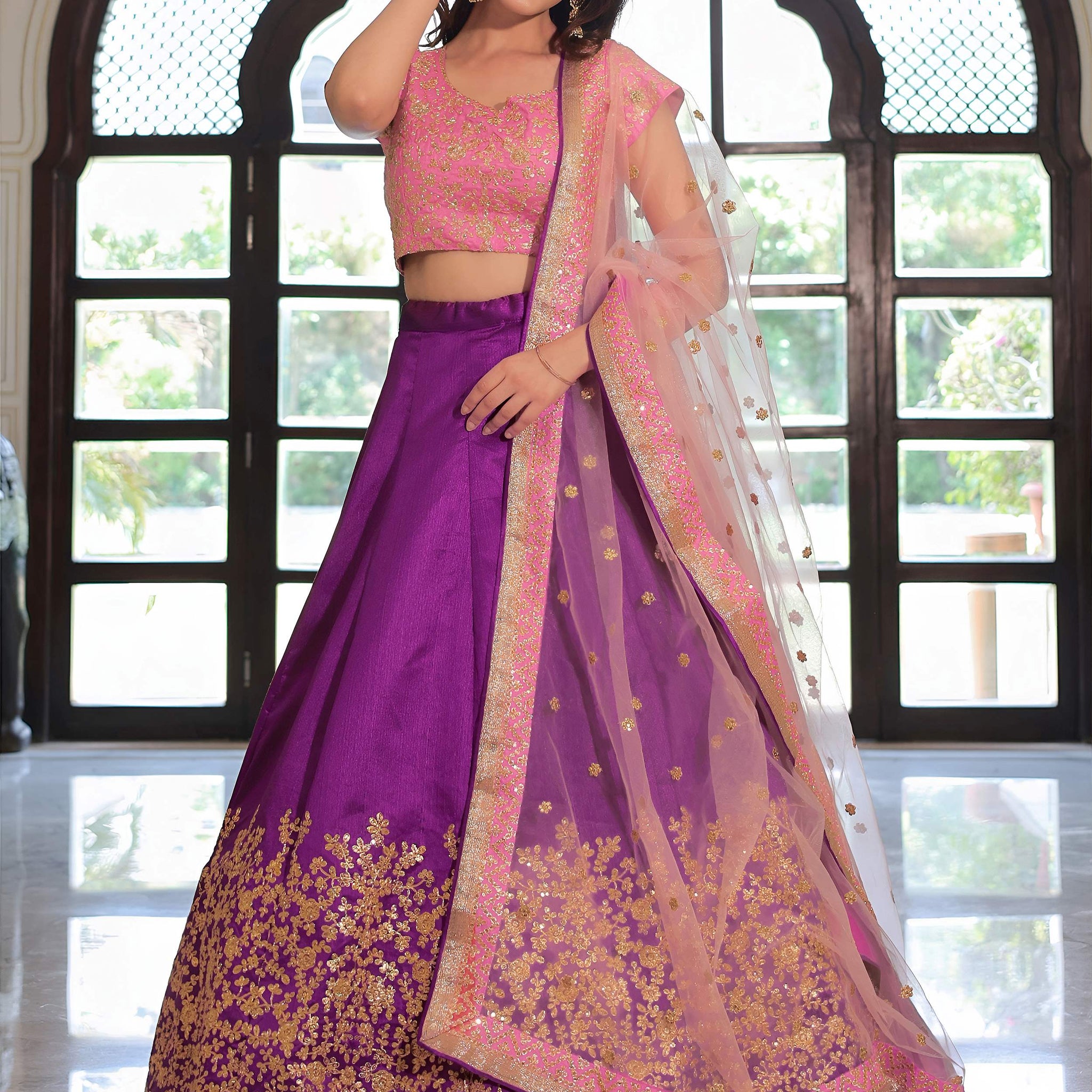 Fascinate Purple Zari Embroidery Mulberry Silk Lehenga Choli With Dupatta