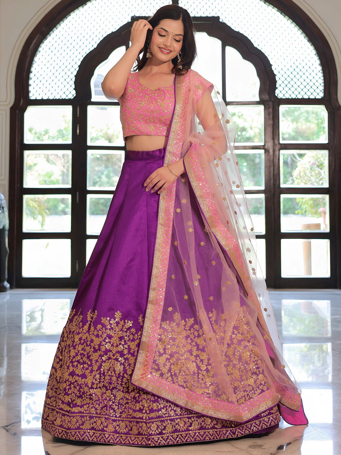 Fascinate Purple Zari Embroidery Mulberry Silk Lehenga Choli With Dupatta