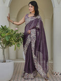 Terrific Purple Embroidered Border Organza Wedding Wear Saree With Blouse