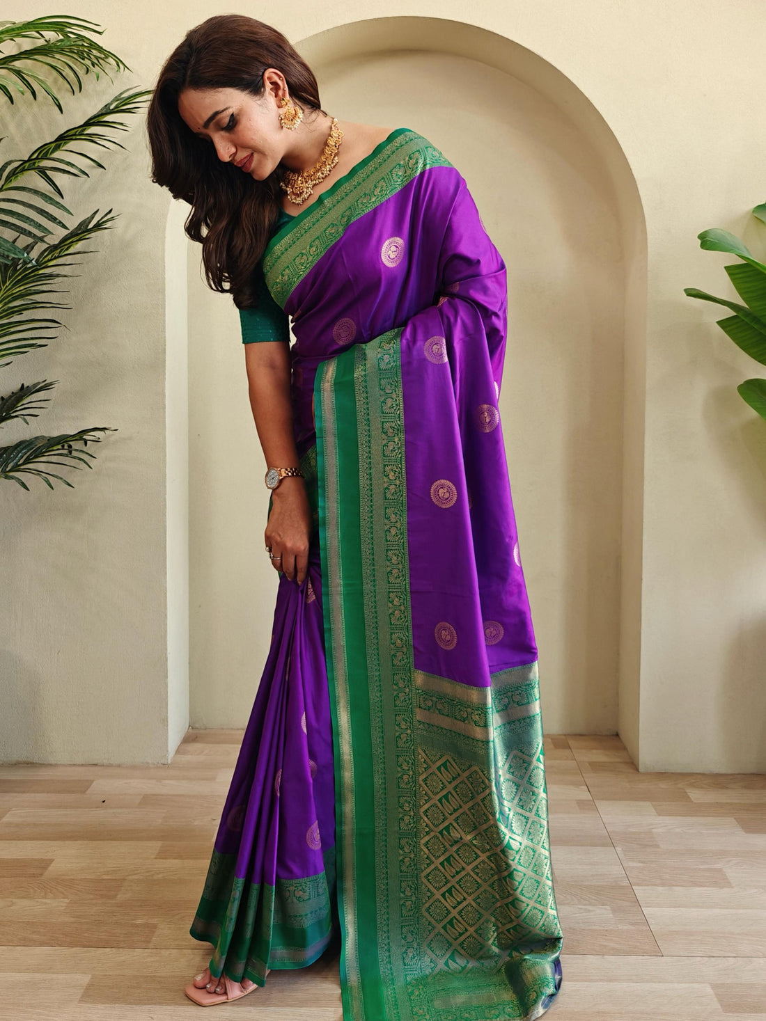 Astonishing Purple Zari Weaving Silk Wedding Wear Saree With Blouse