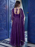 Elegant Purple Sequins Work Silk Festive Wear Anarkali Gown With Dupatta