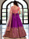 Fascinate Purple Zari Embroidery Mulberry Silk Lehenga Choli With Dupatta