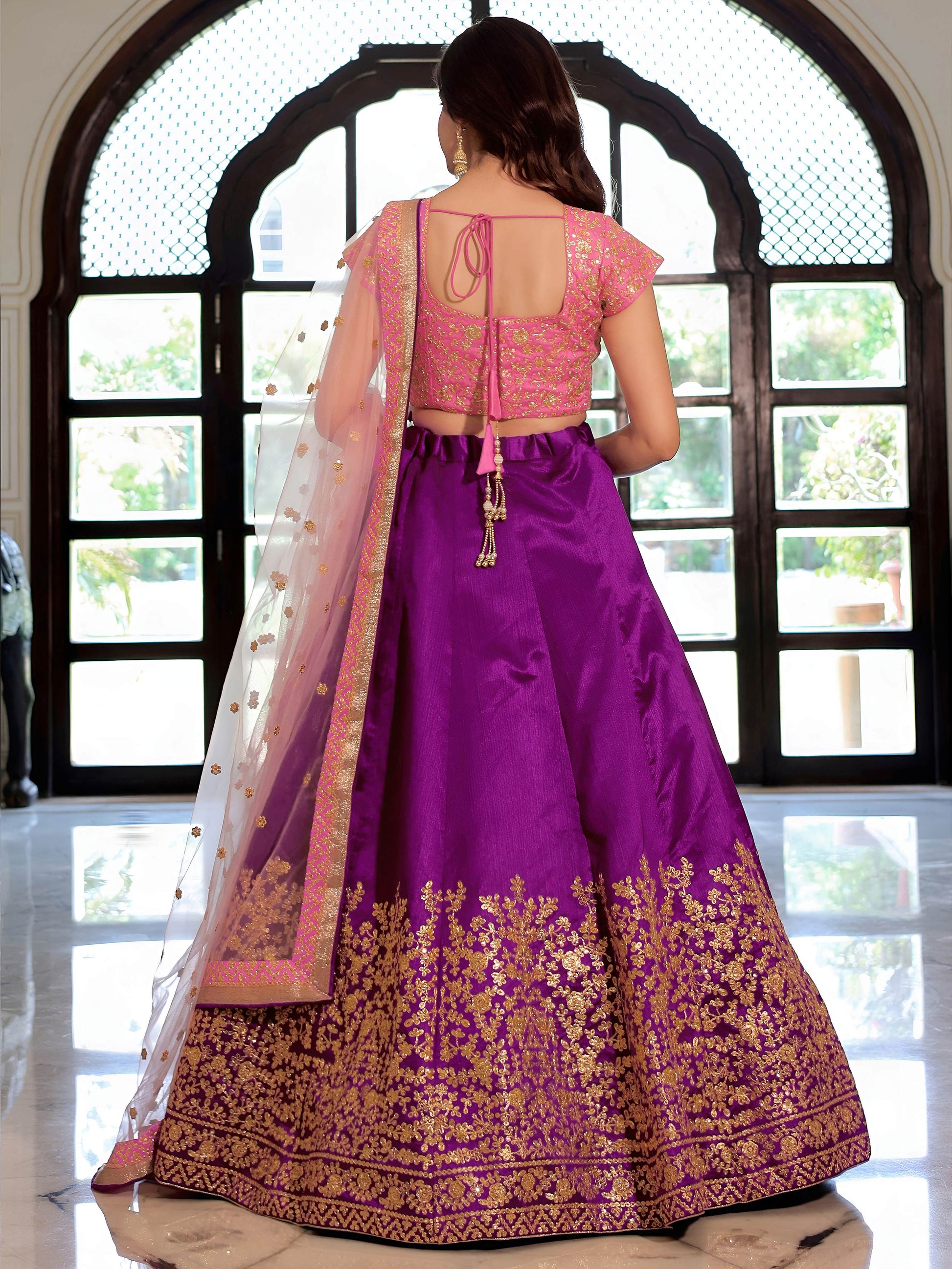 Fascinate Purple Zari Embroidery Mulberry Silk Lehenga Choli With Dupatta