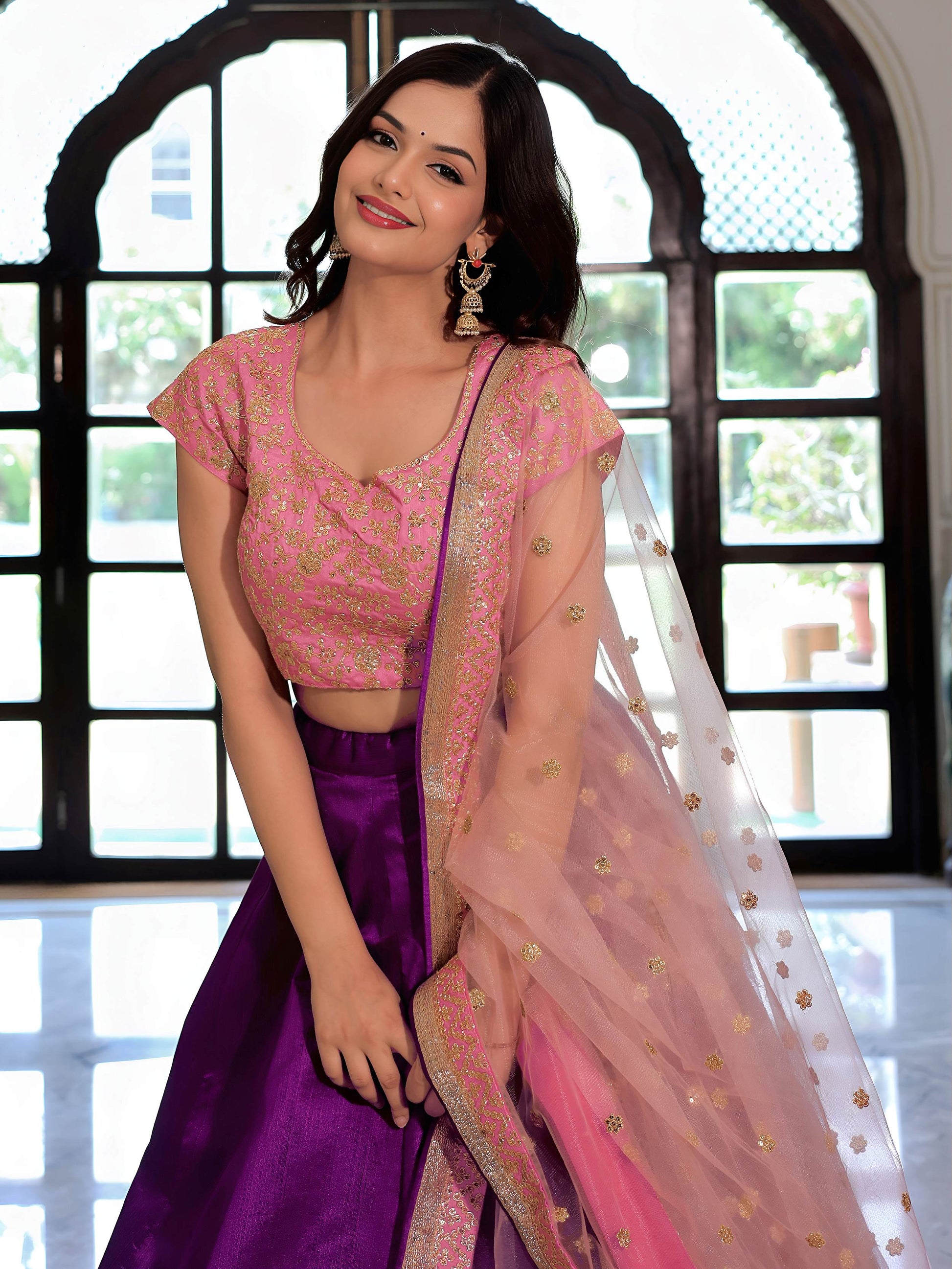 Fascinate Purple Zari Embroidery Mulberry Silk Lehenga Choli With Dupatta