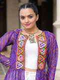 Lovable Purple Kutchi Patch Work Georgette Multi Layer Shrug