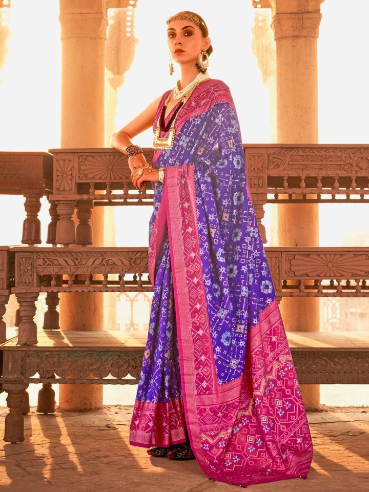 Outstanding Blue Printed Silk Festival Wear Saree With Blouse