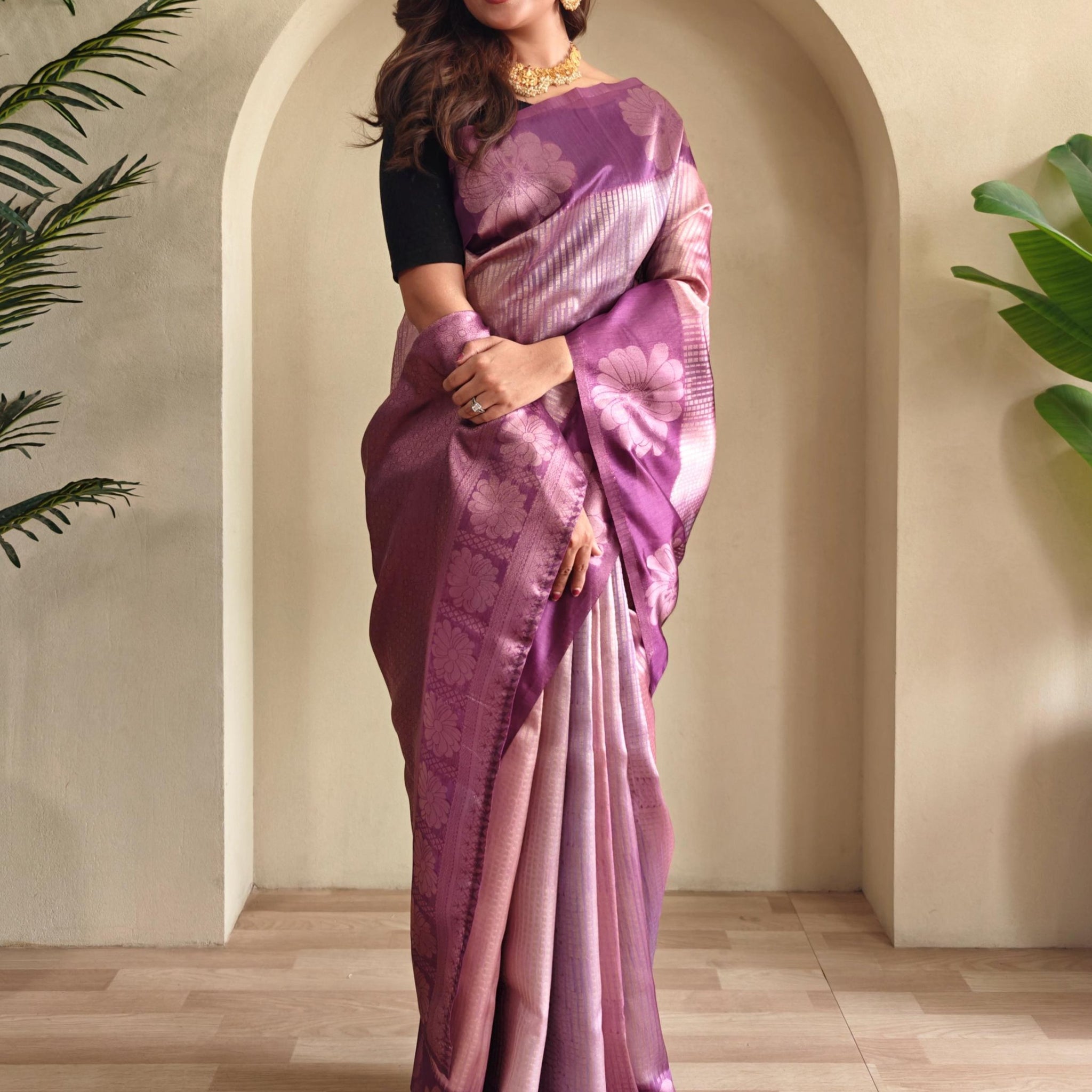 Incredible Purple Zari Weaving Silk Festive Wear Saree With Blouse