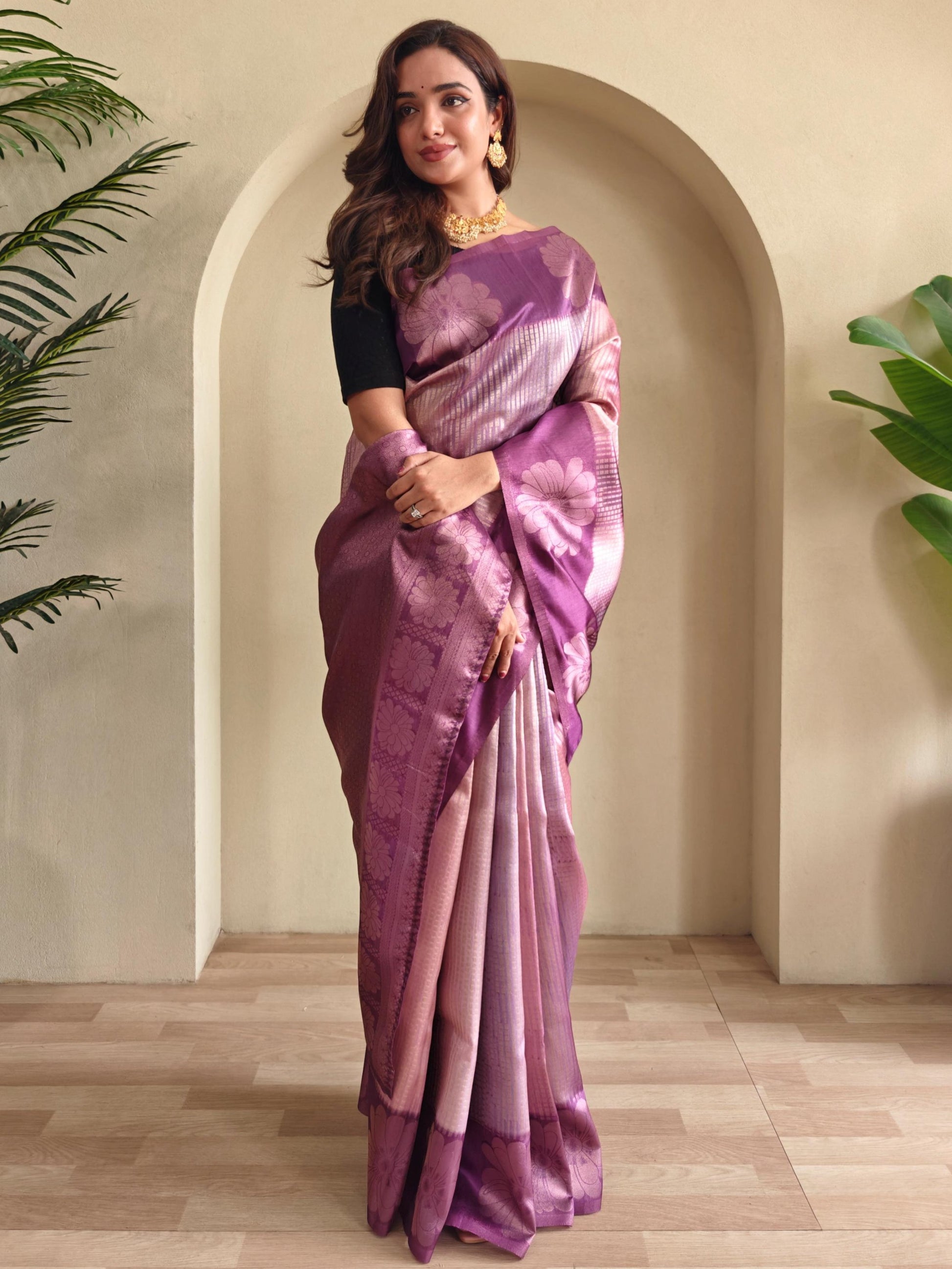 Incredible Purple Zari Weaving Silk Festive Wear Saree With Blouse