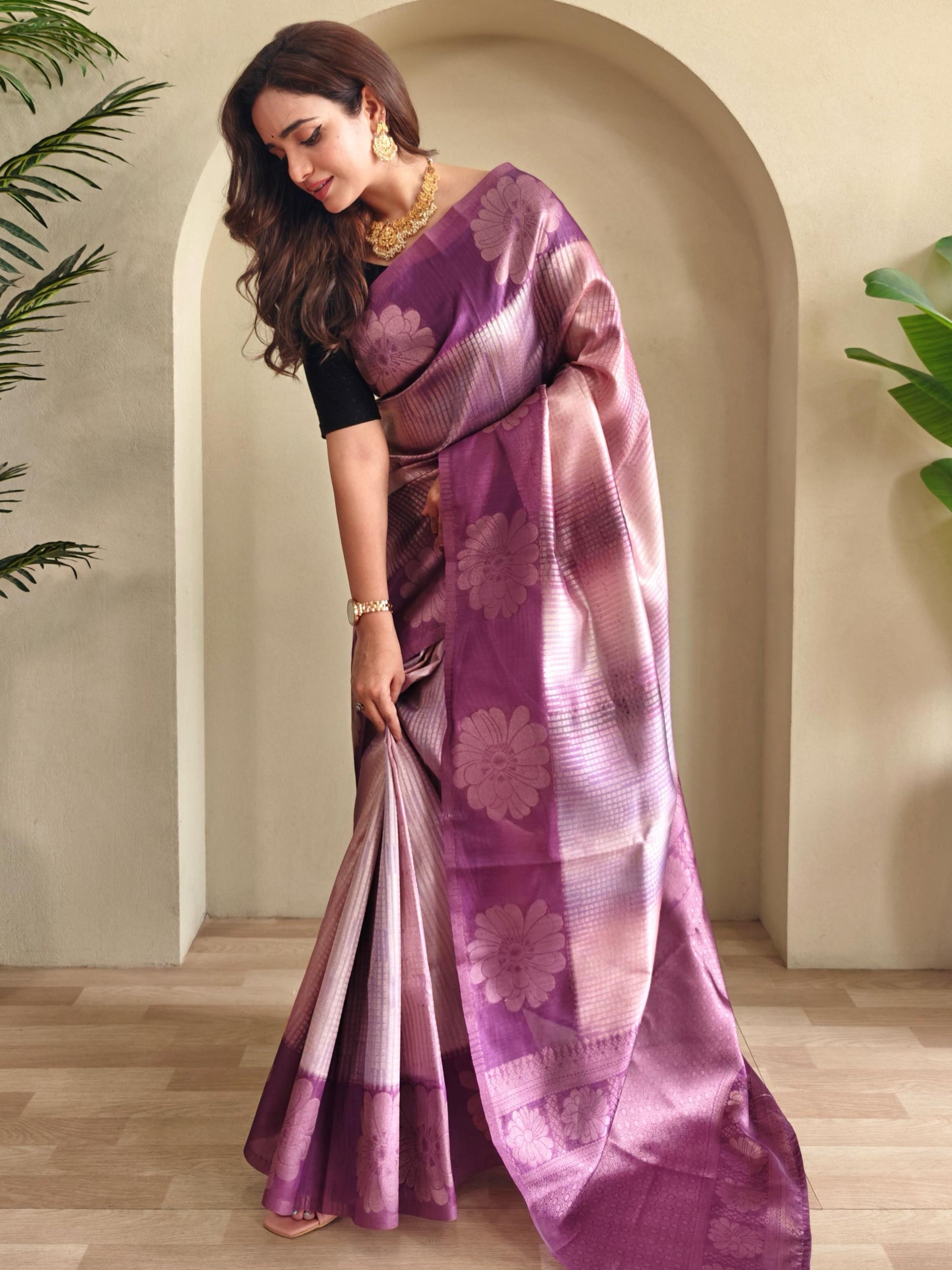 Incredible Purple Zari Weaving Silk Festive Wear Saree With Blouse
