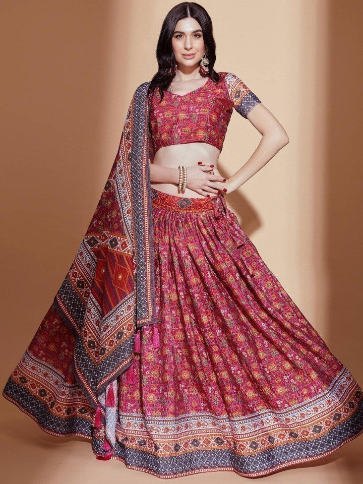 Gorgeous Rani Pink Digital Print Chinon Wedding Wear Lehenga Choli