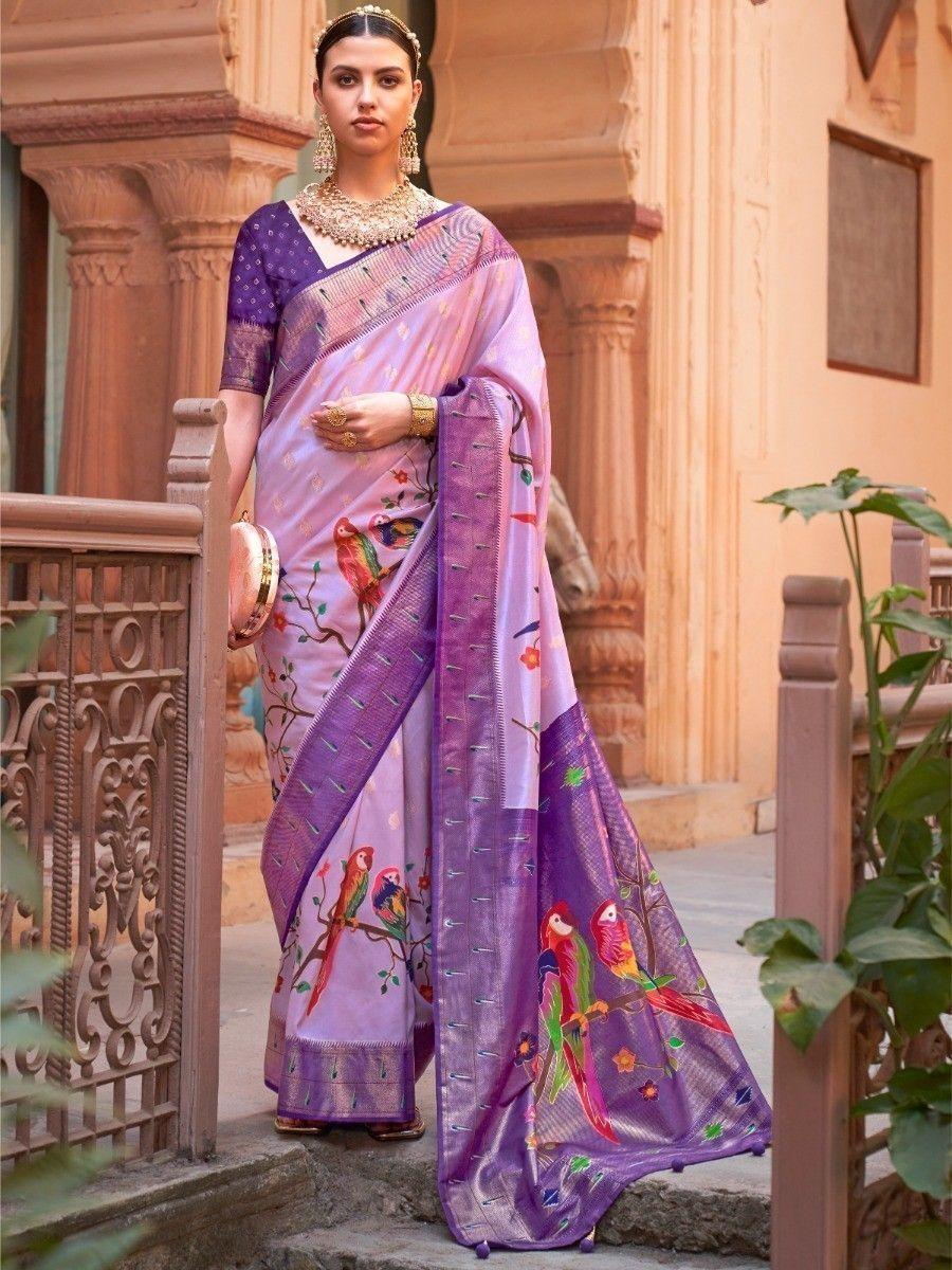 Classic Purple Paithani Printed Festival Wear Saree With Blouse