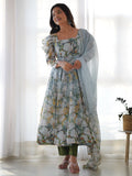 Radian Sky Blue Floral Print Organza Designer Anarkali Suit With Dupatta - Zeel Clothing