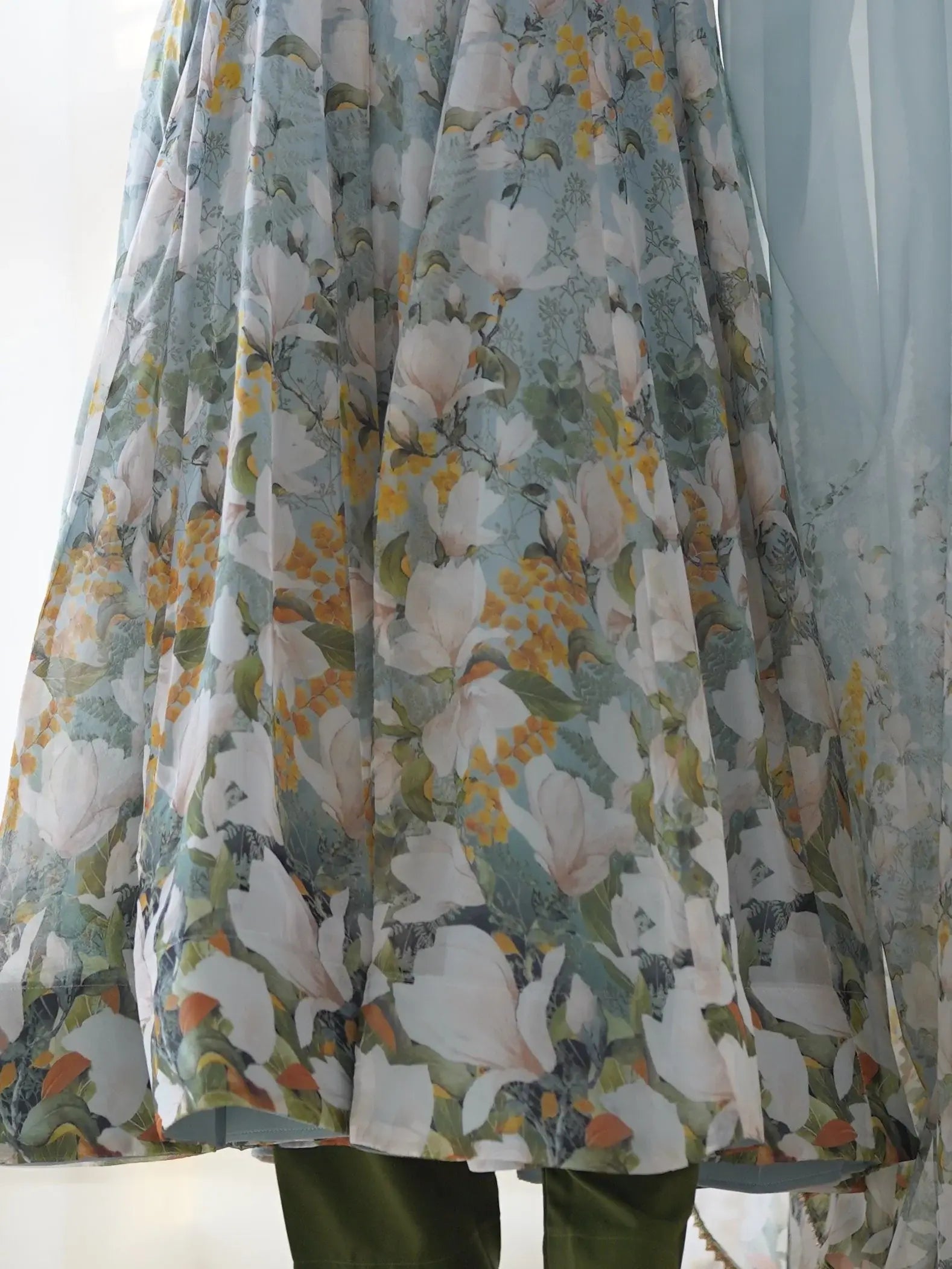 Radian Sky Blue Floral Print Organza Designer Anarkali Suit With Dupatta - Zeel Clothing