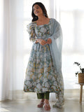 Radian Sky Blue Floral Print Organza Designer Anarkali Suit With Dupatta - Zeel Clothing