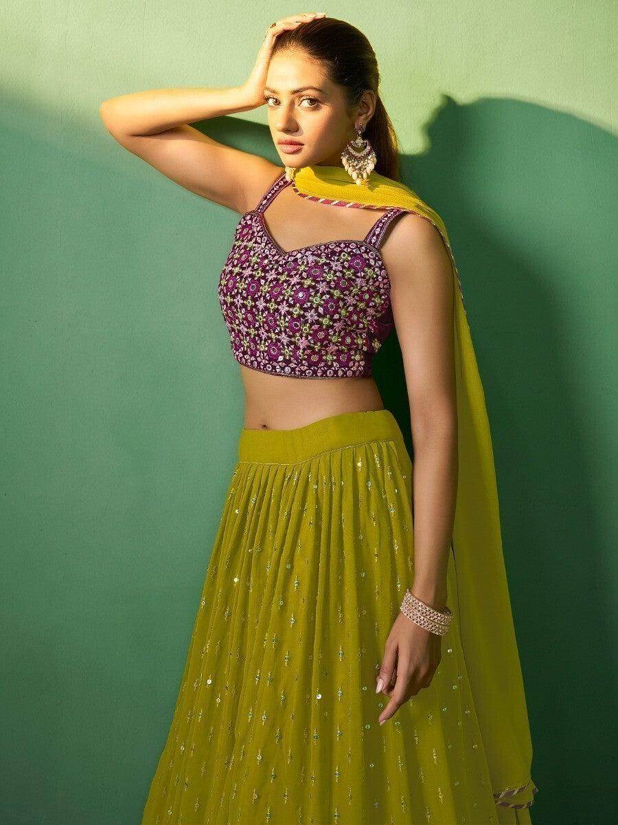 Radiant Green Embroidered Georgette Sangeet Wear Lehenga Choli - Zeel Clothing