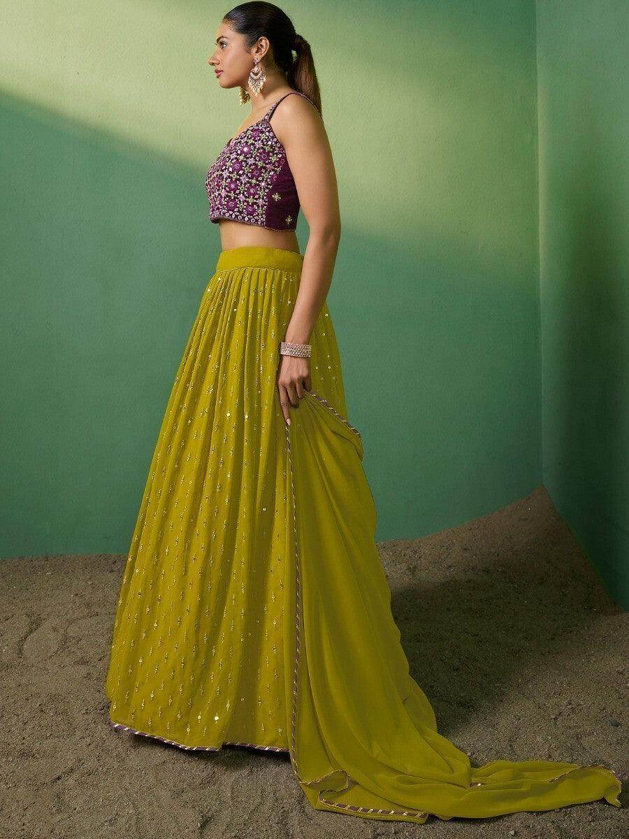 Radiant Green Embroidered Georgette Sangeet Wear Lehenga Choli - Zeel Clothing