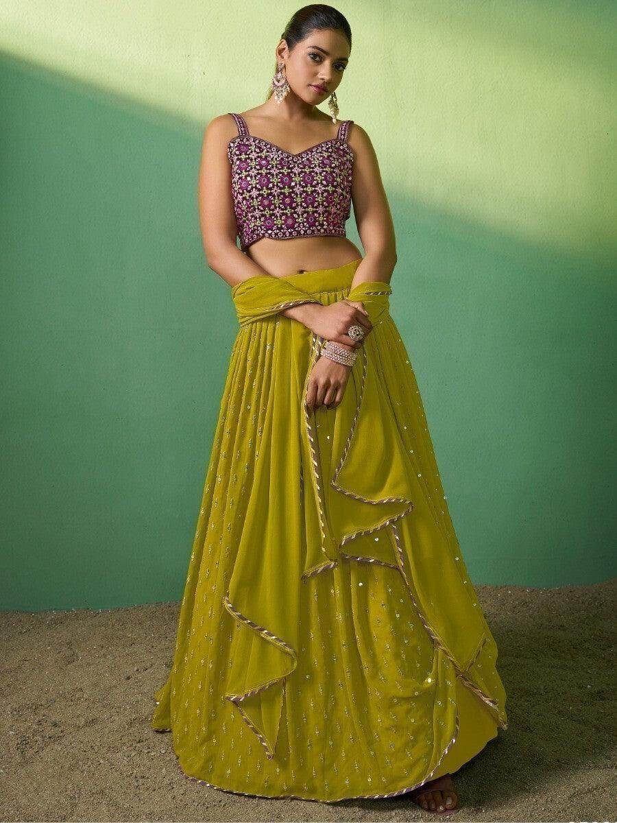Radiant Green Embroidered Georgette Sangeet Wear Lehenga Choli - Zeel Clothing