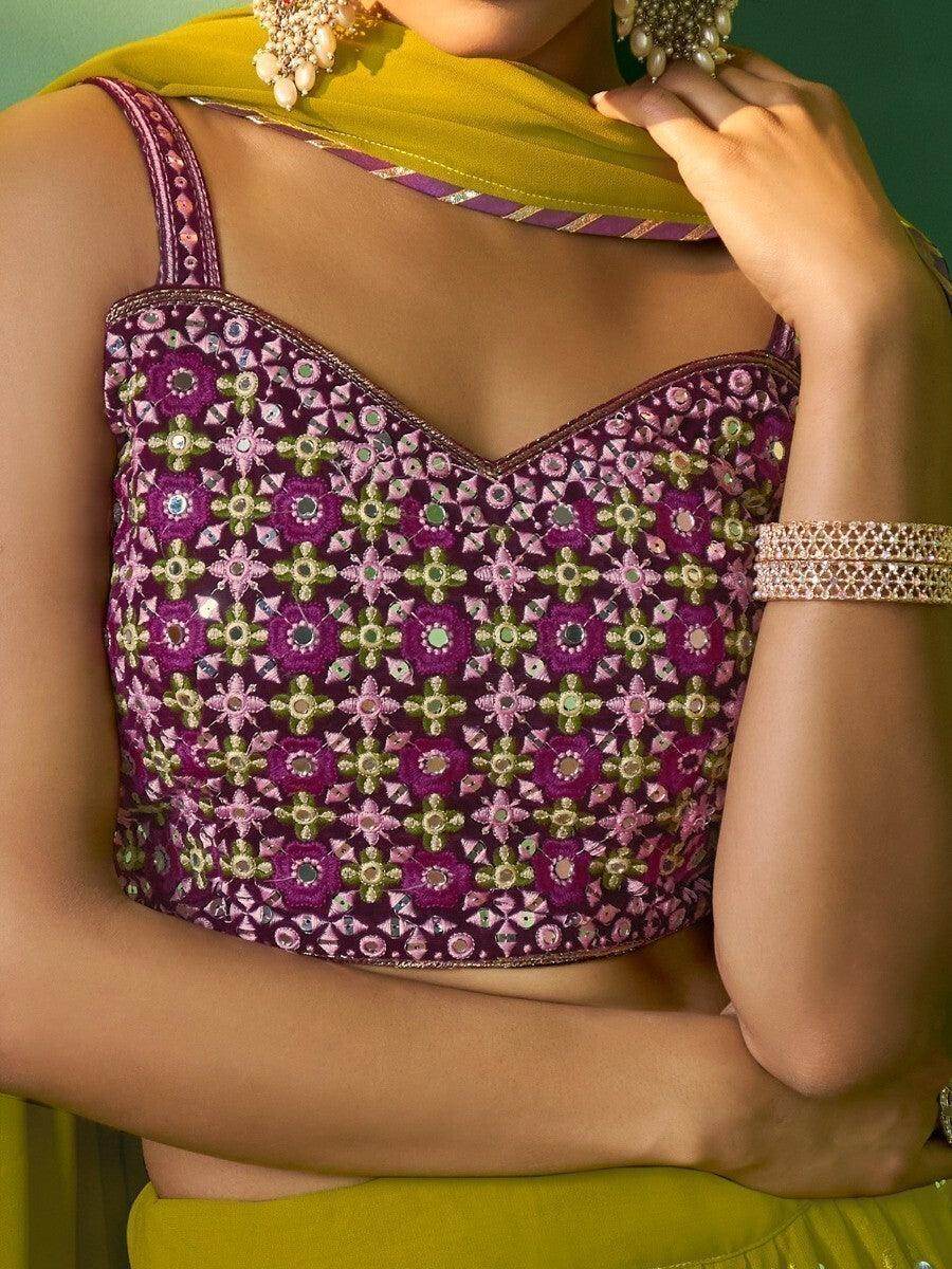 Radiant Green Embroidered Georgette Sangeet Wear Lehenga Choli - Zeel Clothing