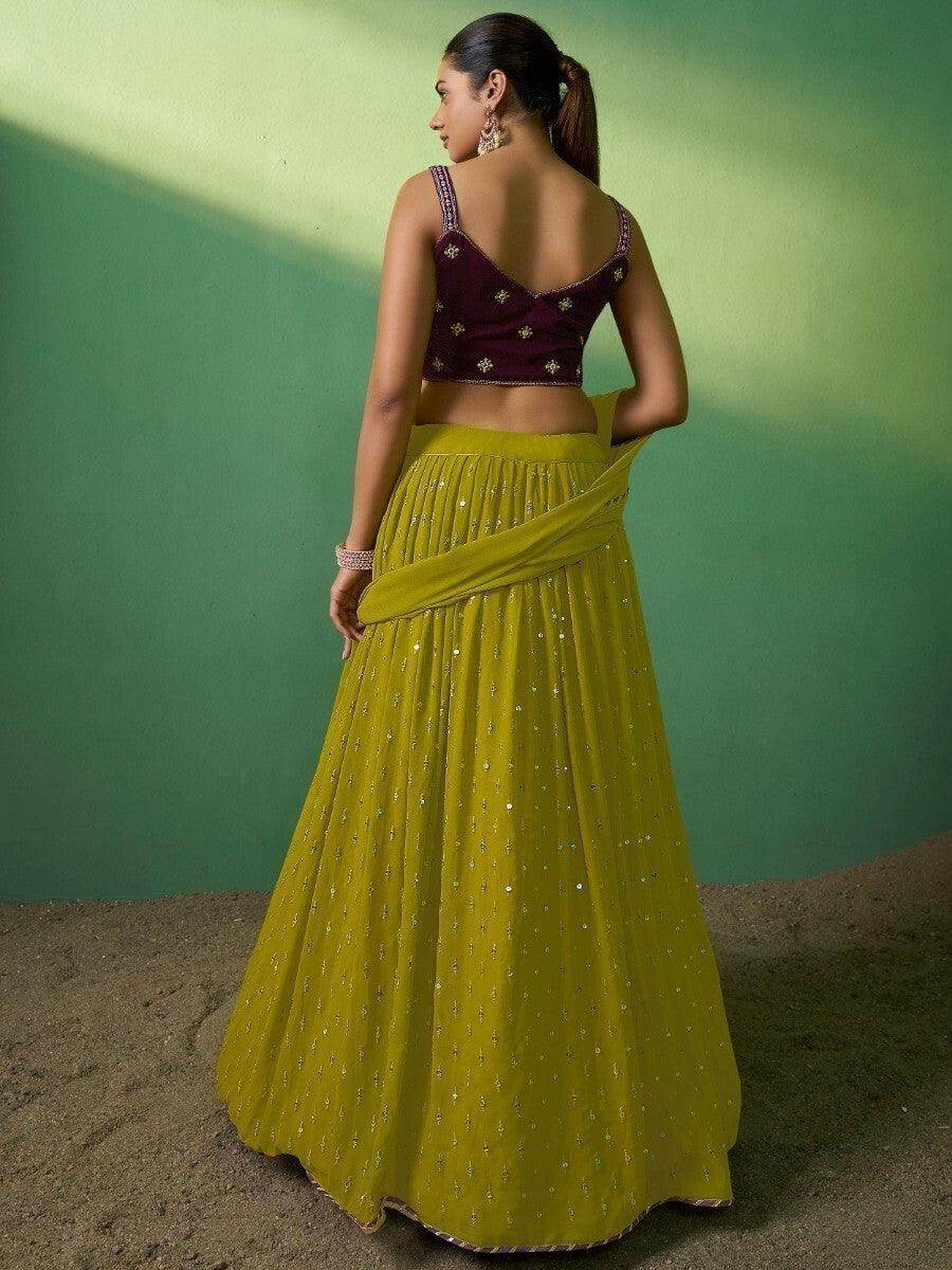 Radiant Green Embroidered Georgette Sangeet Wear Lehenga Choli - Zeel Clothing