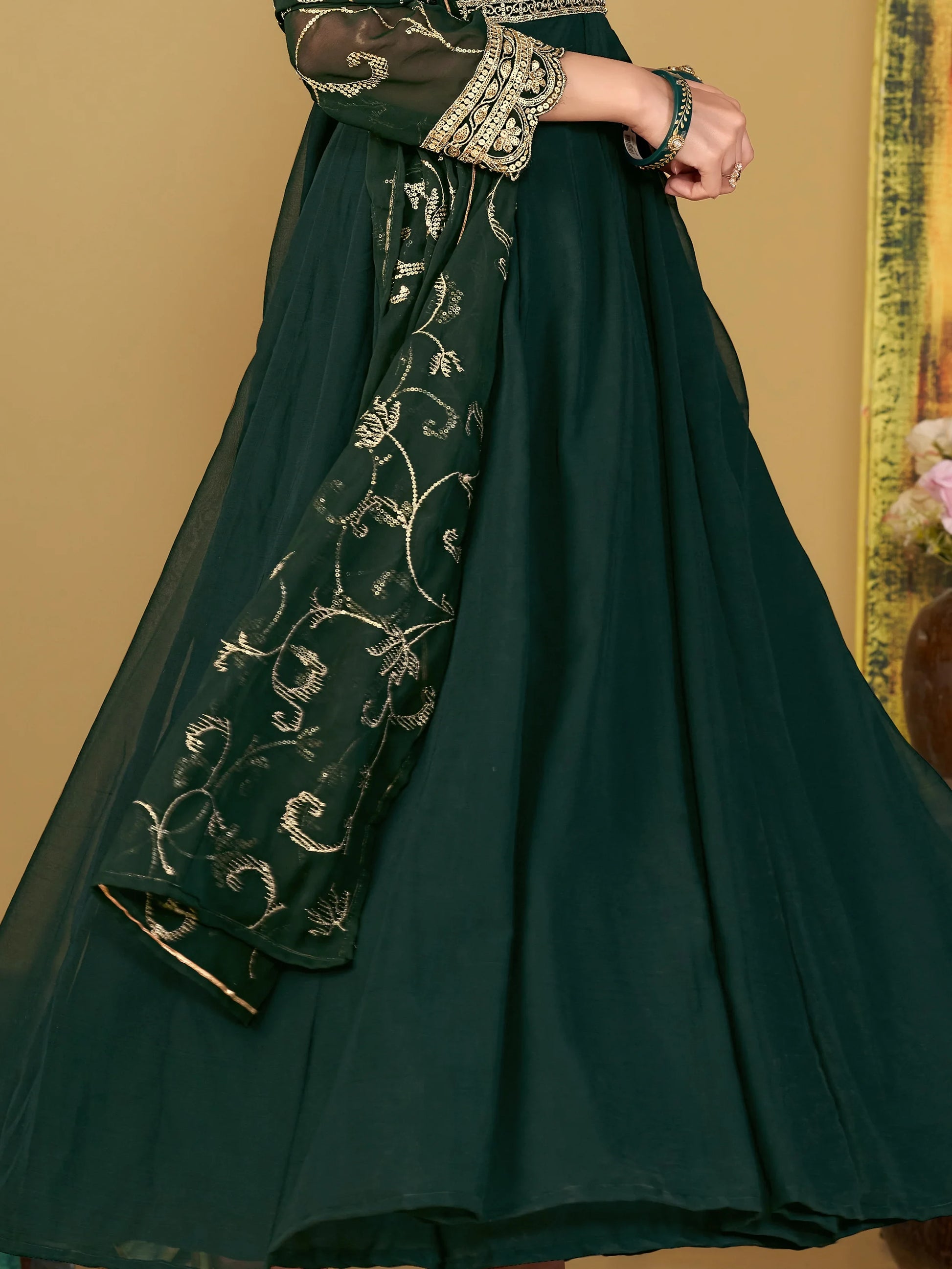 Radiant Green Sequins Georgette Anarkali Suit With Dupatta - Zeel Clothing
