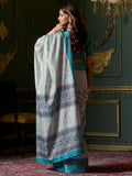 Amazing Teal Blue Printed Dola Silk Festival Wear Saree With Blouse