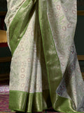 Adorable Olive Green Printed Dola Silk Mehendi Wear Saree With Blouse