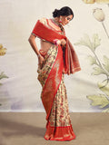 Incredible Cream Zari Weaving Silk Traditional Saree With Blouse