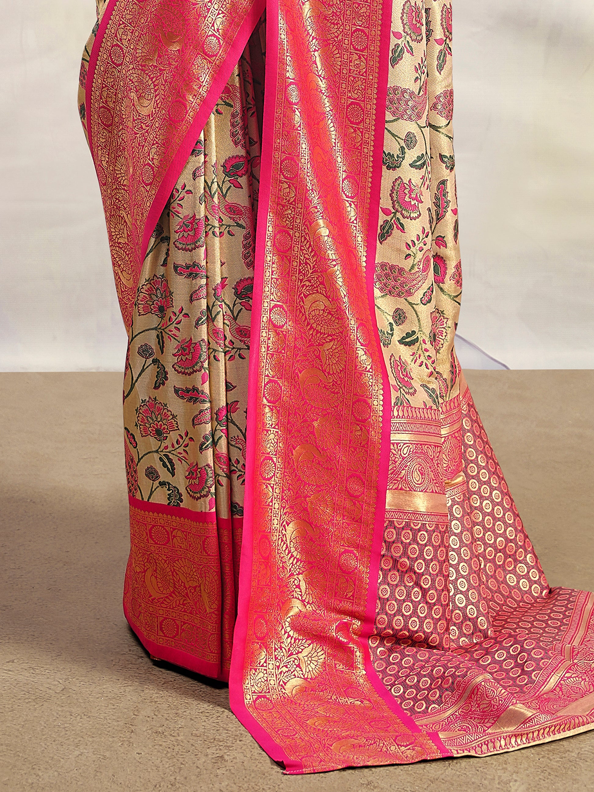 Gorgeous Pink Zari Weaving Silk Event Wear Saree With Blouse