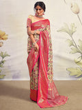 Gorgeous Pink Zari Weaving Silk Event Wear Saree With Blouse