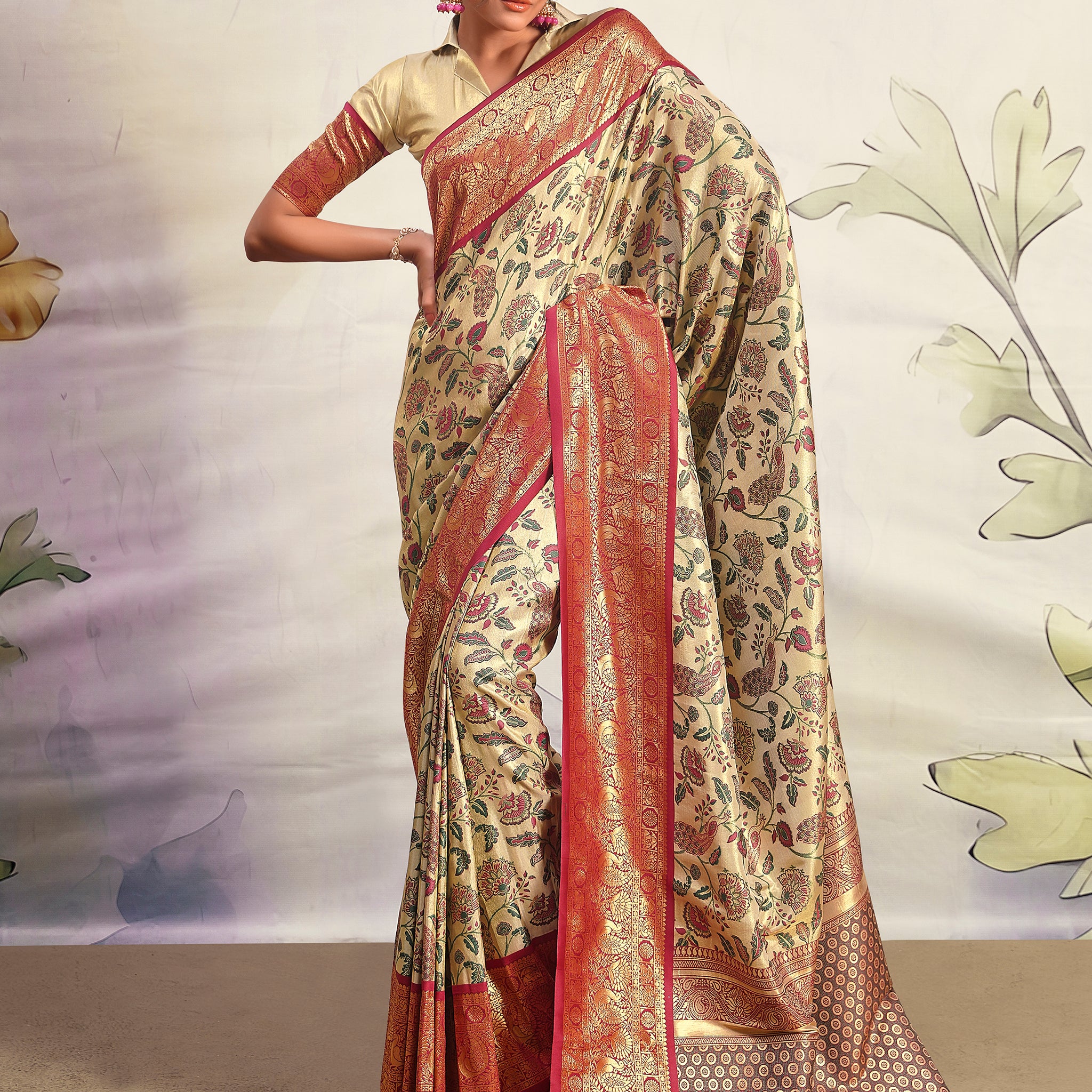 Wonderful Maroon Zari Weaving Silk Event Wear Saree With Blouse