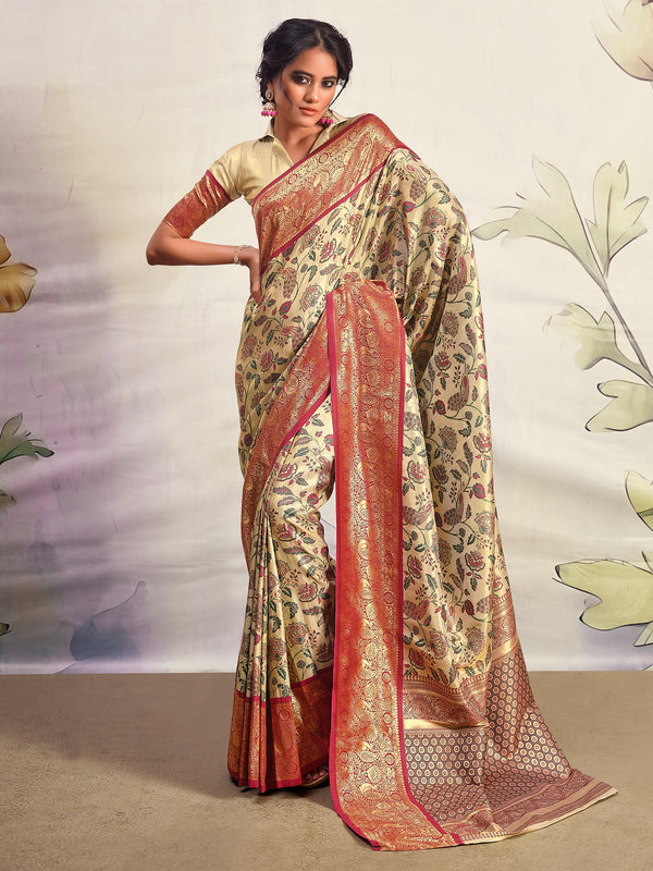 Wonderful Maroon Zari Weaving Silk Event Wear Saree With Blouse