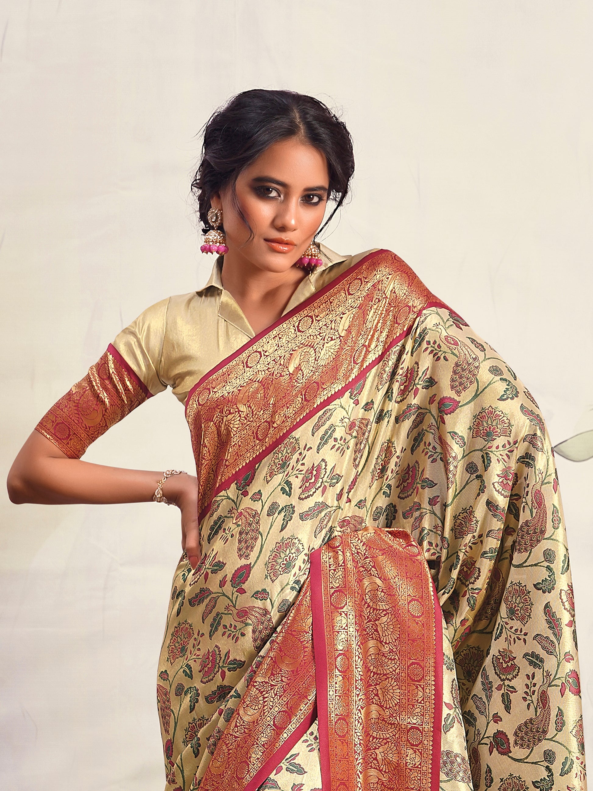Wonderful Maroon Zari Weaving Silk Event Wear Saree With Blouse