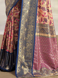 Stunning Navy Blue Printed Silk Festival Wear Saree With Blouse