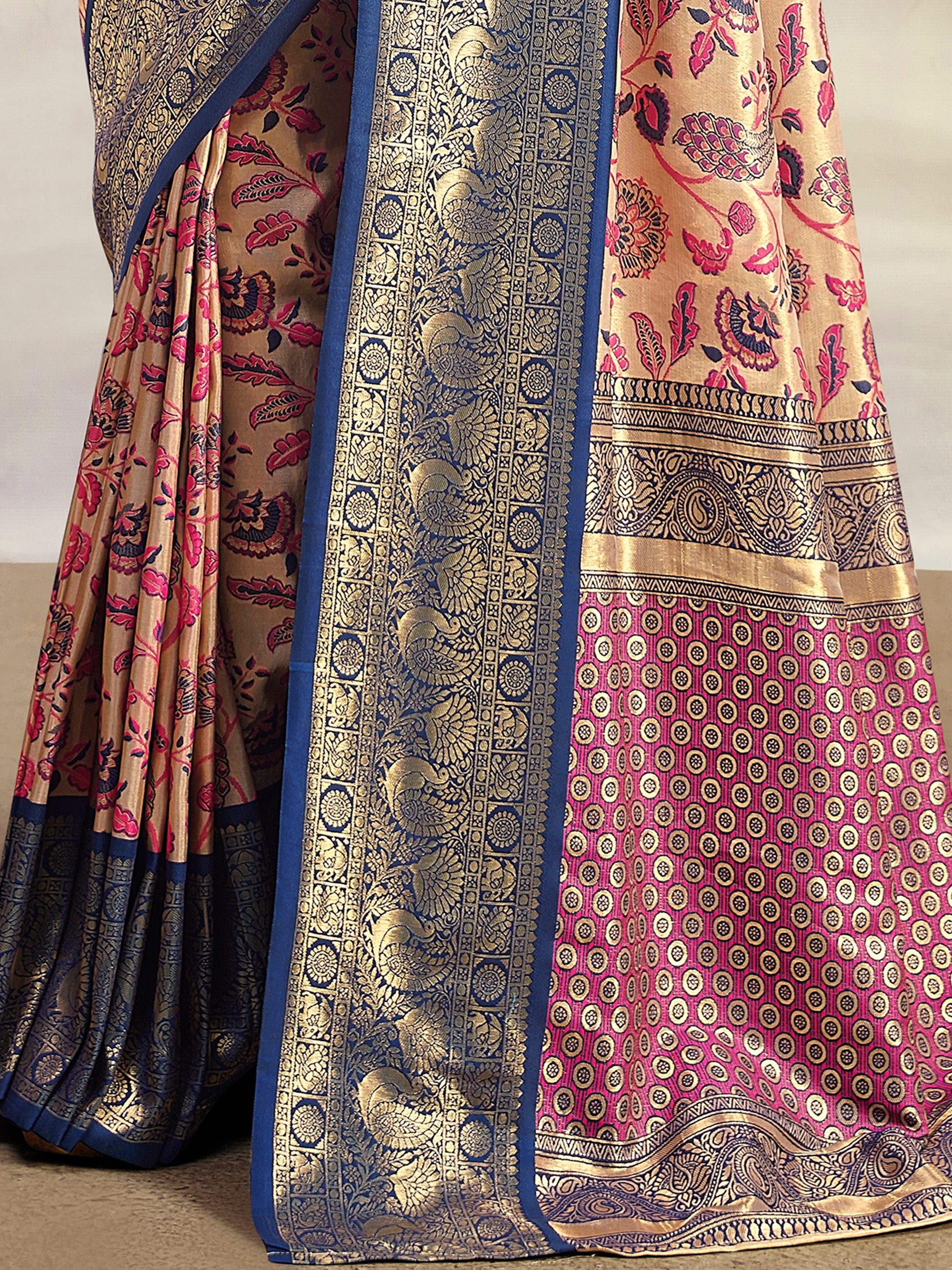 Stunning Navy Blue Printed Silk Festival Wear Saree With Blouse
