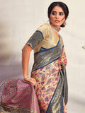Stunning Navy Blue Printed Silk Festival Wear Saree With Blouse